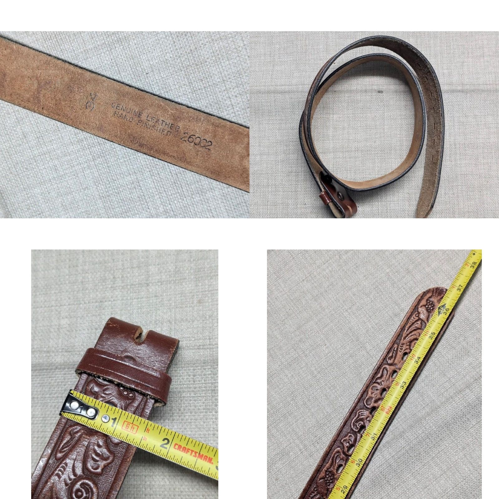 Vintage VINTAGE western belt Tooled belt Buckle Floral brown leather 32 Men Size 32 - 8 Thumbnail