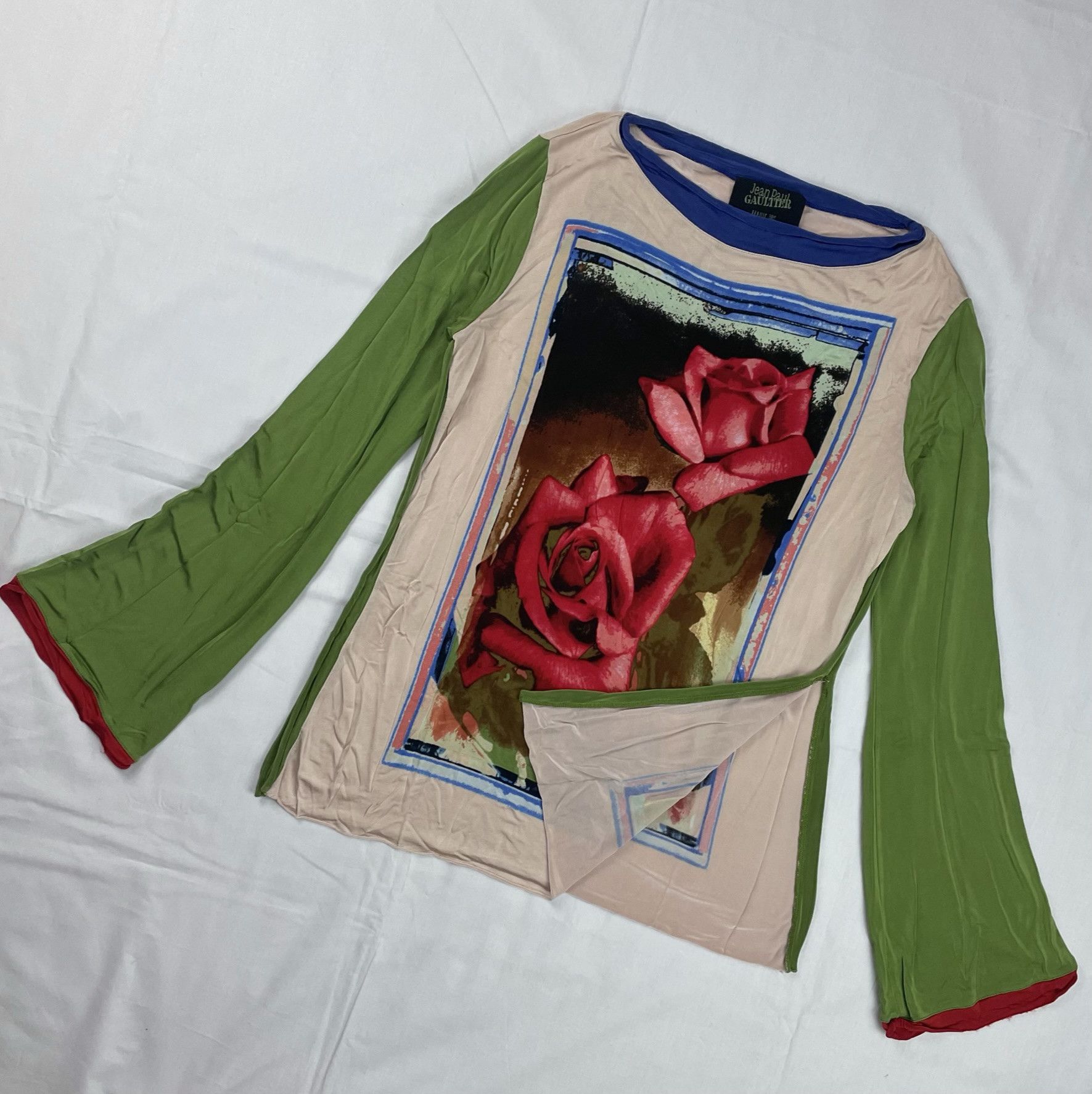 Jean Paul Gaultier 2000s Jean Paul Gaultier Rose Flared Long Sleeve Top Vintage Size XL / US 12-14 / IT 48-50 - 3 Thumbnail