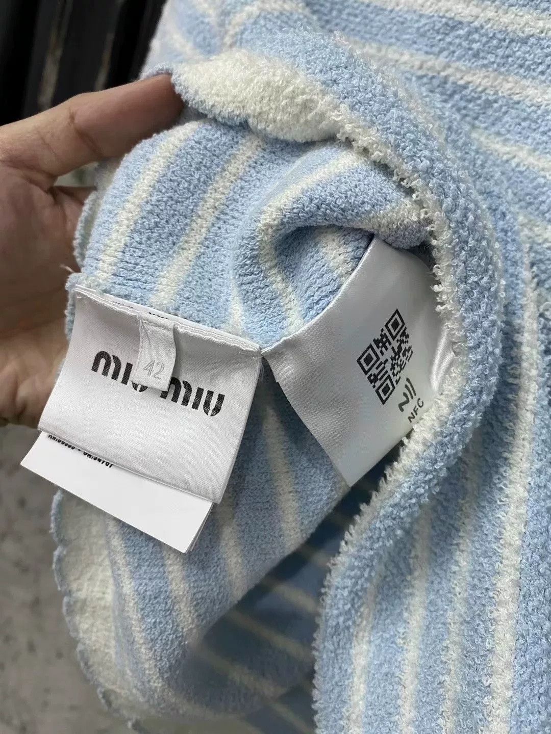 Miu Miu Miu Miu Blue White Stripe Logo Towel Tee Size US 28 / EU 44 - 6 Thumbnail