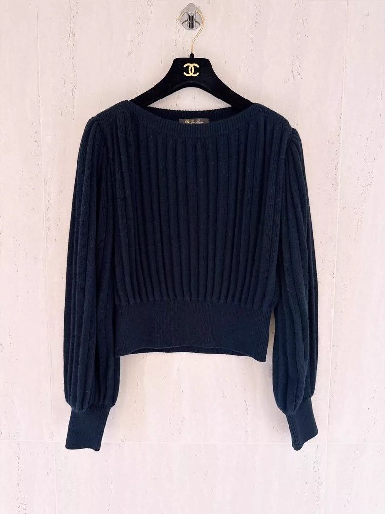 Loro Piana LORO PIANA Navy blue one-collar Baby cashmere sweater with Size S / US 4 / IT 40 - 1 Thumbnail