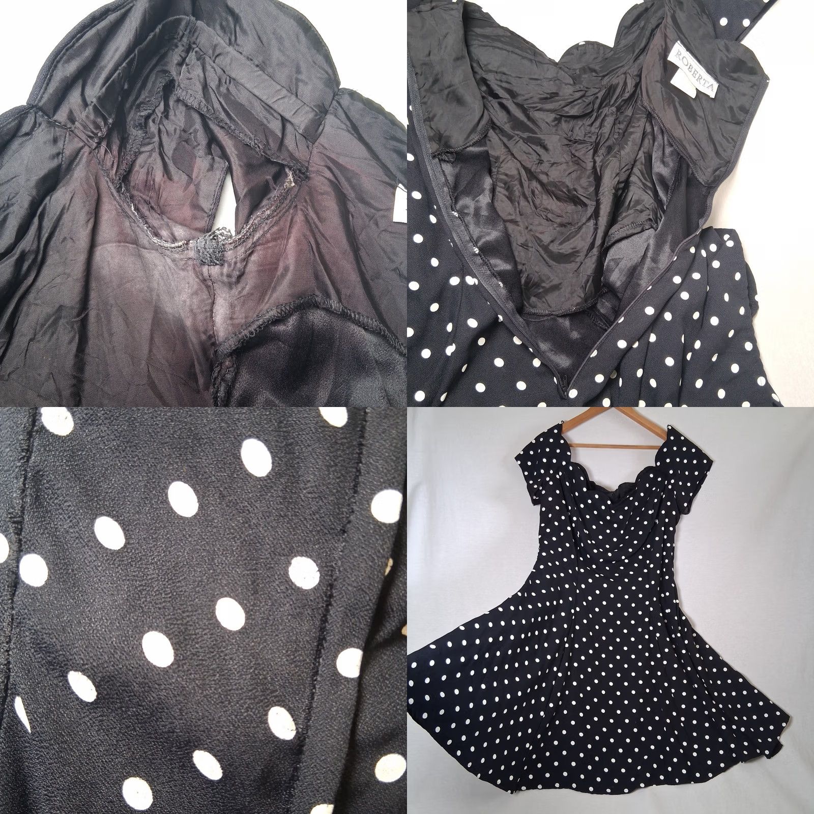 Vintage VINTAGE Roberta Dress XL Black Polka Dot Off Shoulder Scalloped Pinup 90s Size XL / US 12-14 / IT 48-50 - 11 Thumbnail