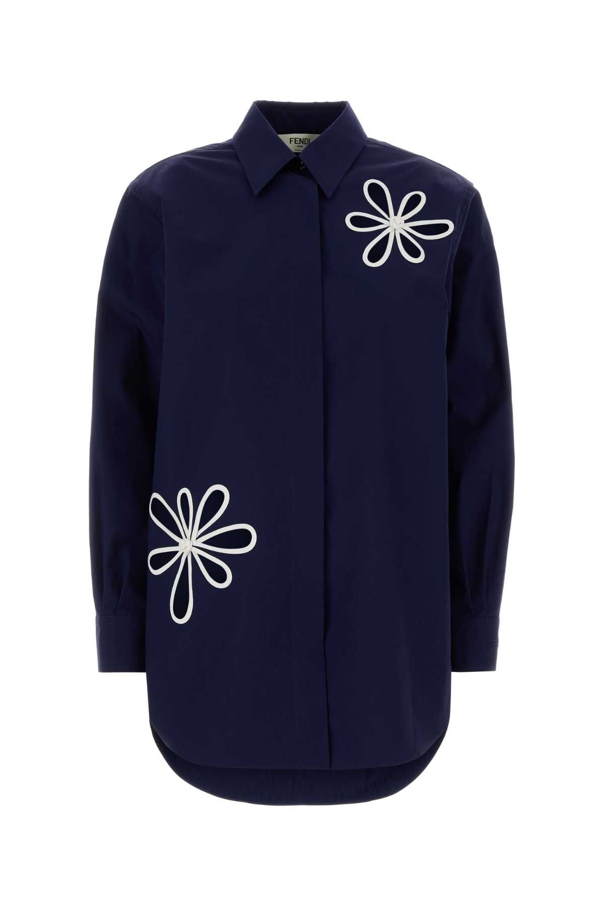 Fendi Navy Blue Poplin Shirt Size M / US 6-8 / IT 42-44 - 1 Thumbnail