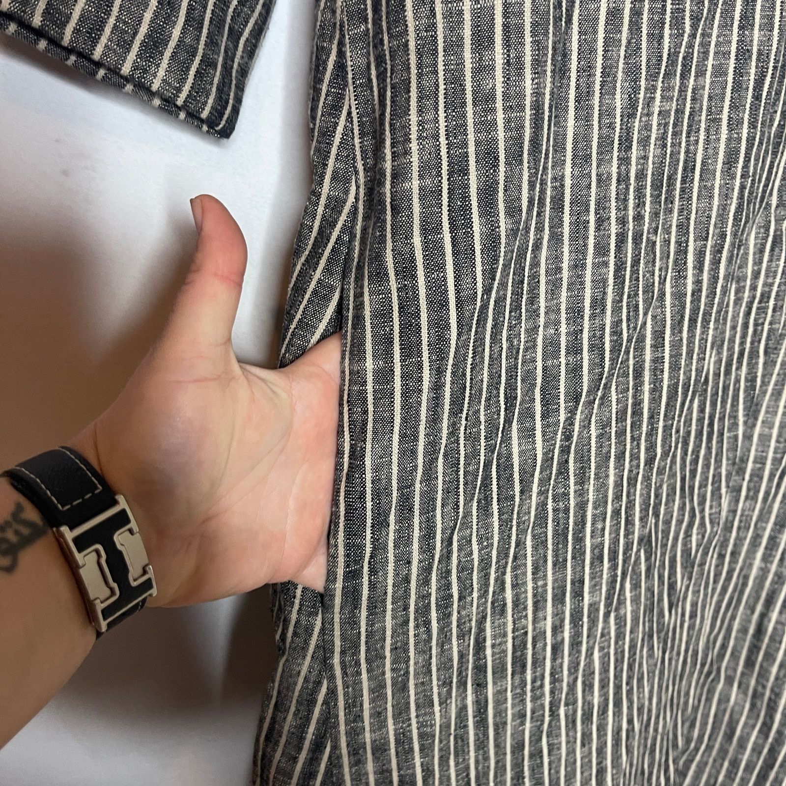 7115 by Szeki 7115 by Szeki Striped Square Hem Linen Blend midi Dress XS Size XS / US 0-2 / IT 36-38 - 4 Thumbnail