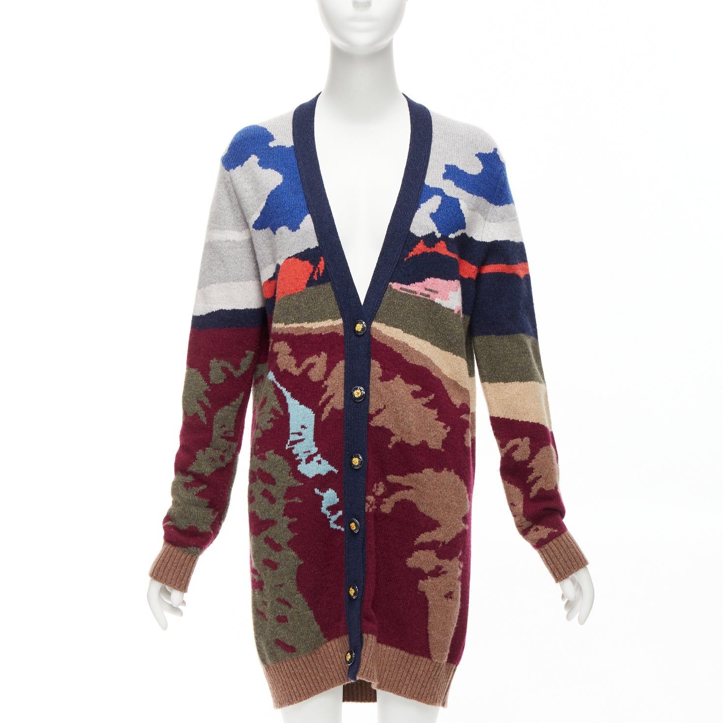 Barrie BARRIE 100% cashmere colorful landscape intarsia deep V long cardigan S Size S / US 4 / IT 40 - 1 Thumbnail