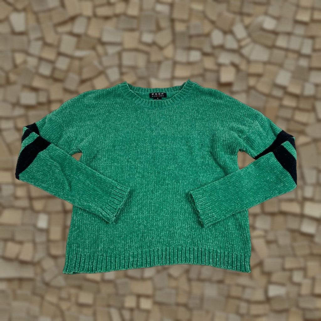 Vintage Poof Sweater Women’s Size Small Green Cropped Pullover Chenille Crew Neck Long Sleeve Modern Solid Size S / US 4 / IT 40 - 1 Thumbnail