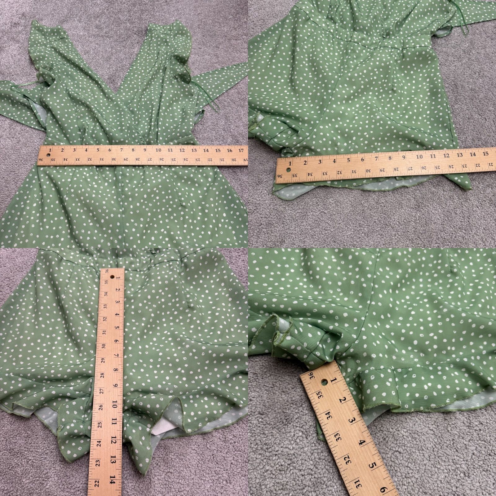 PrettyLittleThing PrettyLittleThing Romper Womens 6 Green White Polka Dot Ruffle Wrapped Back Tie Size 28" / US 6 / IT 42 - 9 Thumbnail
