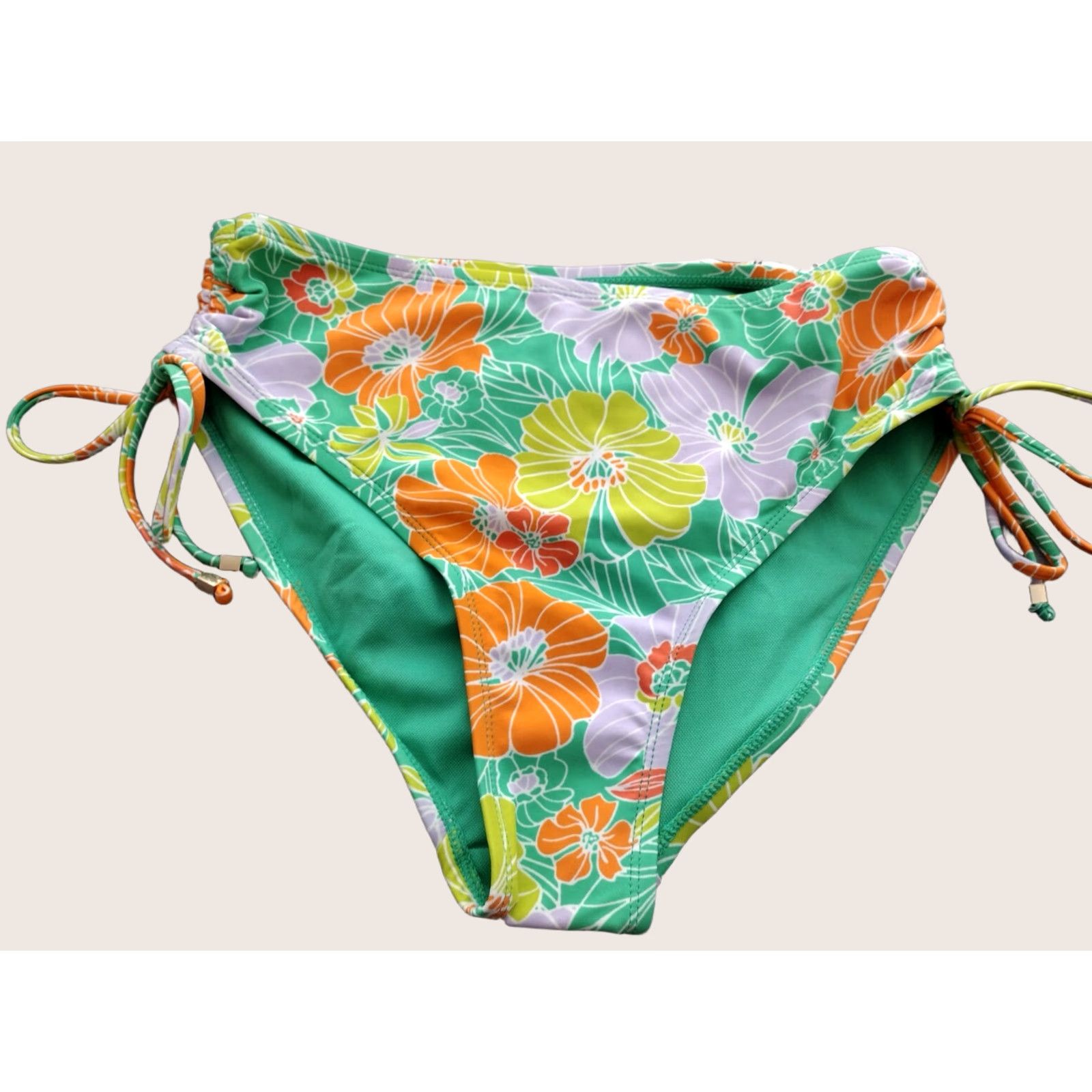 Vintage Time and Tru M Floral String Bikini Tie Side Bottom Swimwear Green Size 32" / US 10 / IT 46 - 1 Thumbnail