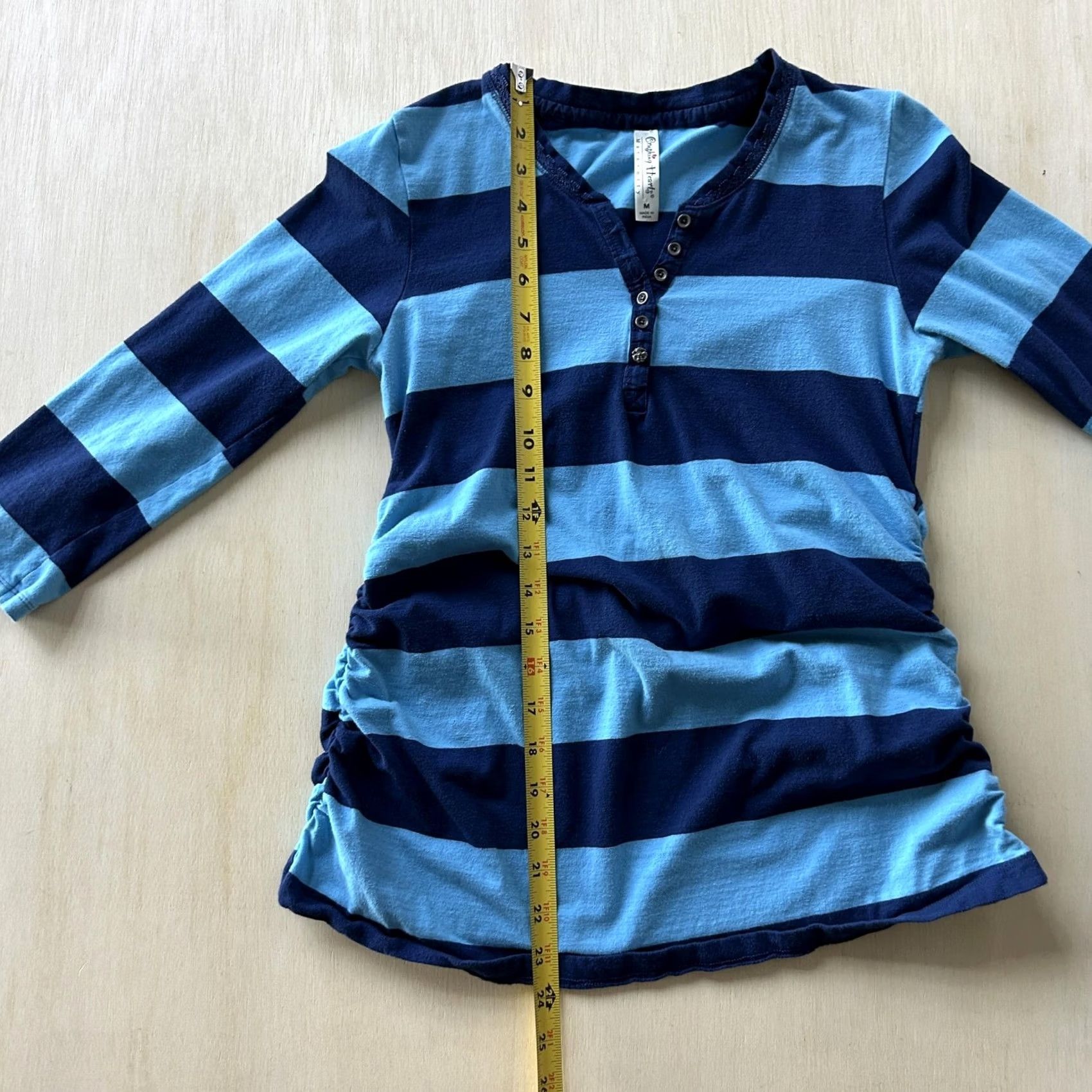 Vintage Cherishing Hearts Maternity Tunic Shirt Women M Blue Striped Henley 3/4 Sleeve Jersey Cotton Spandex Casual Vintage: No Women Size M / US 6-8 / IT 42-44 - 6 Thumbnail