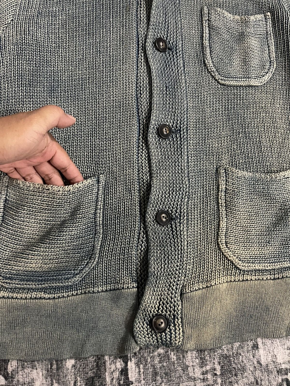 RRL Ralph Lauren RRL Double Ralph Lauren Indigo Cardigan Distressed Knit Size US L / EU 52-54 / 3 - 6 Thumbnail
