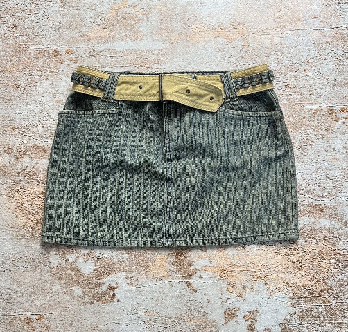 image of Avant Garde x Pepe Jeans Vintage Denim Belted Mini Skirt in Blue, Women's (Size 28)
