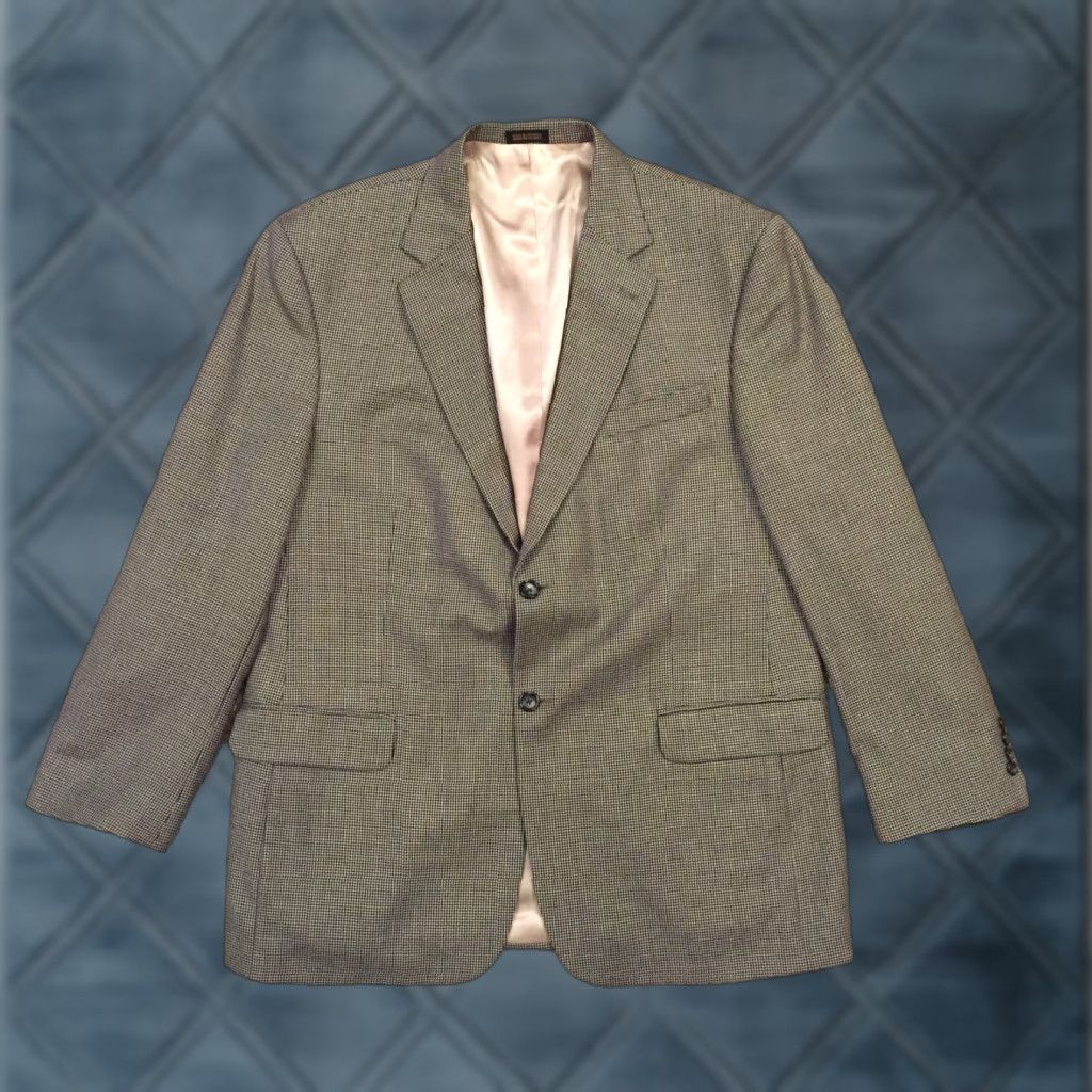 Stafford Stafford Blazer Mens 44R Black Beige Houndstooth Wool Two Button Single Vent Geometric Notch Lapel Regular Coat/Jacket Size 44R - 1 Thumbnail