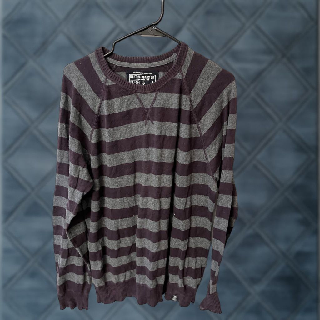 Nautica Nautica Jeans Co. Men's Striped Maroon gray Long Sleeve Pullover Sweater Size L Size US L / EU 52-54 / 3 - 1 Thumbnail