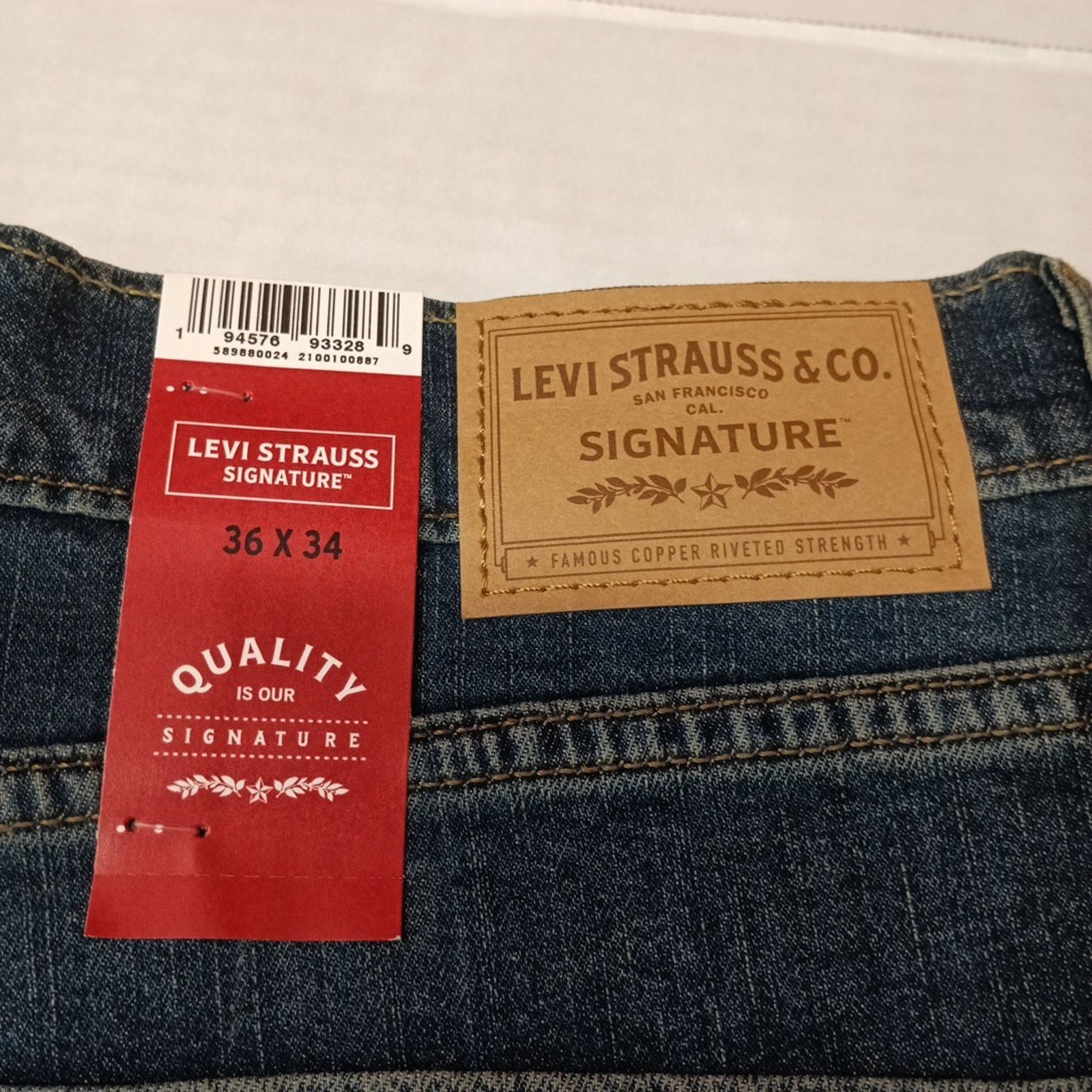 Levi's Signature By Levi Straight Jeans Mens 36x34 Blue Cotton Flex Size US 36 / EU 52 - 2 Thumbnail