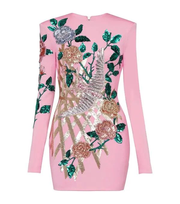 o1s1wg110825 Embellished Rose Mini Dress in Pink