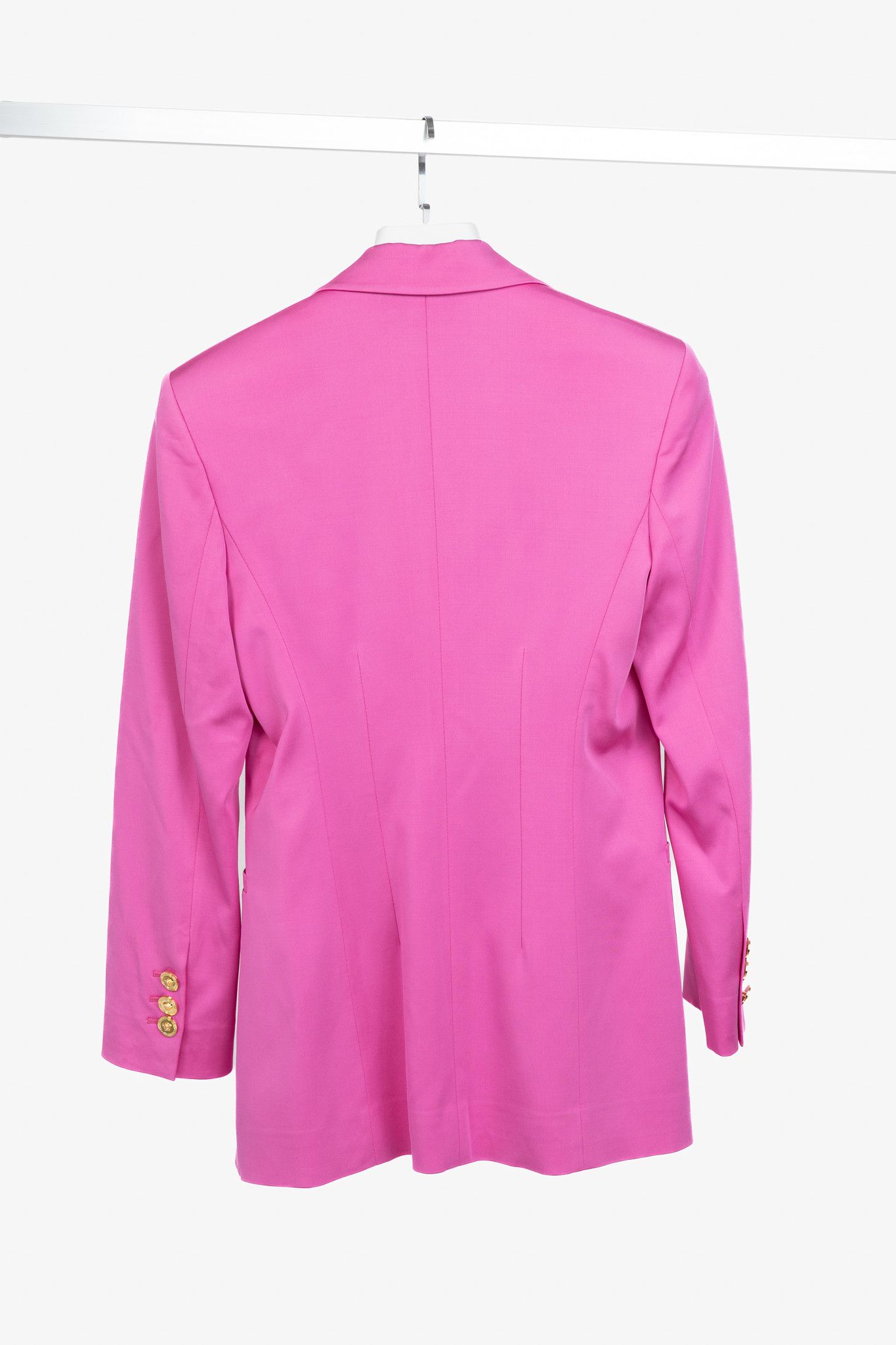Versace Versace SS20 Fuchsia Satin Safety Pin Detail Blazer Size XS / US 0-2 / IT 36-38 - 2 Thumbnail