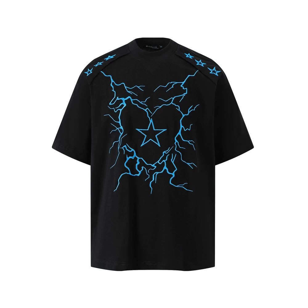 Vintage Men's trendy cotton lightning heart star embroidered T-shirt Size US M / EU 48-50 / 2 - 1 Thumbnail