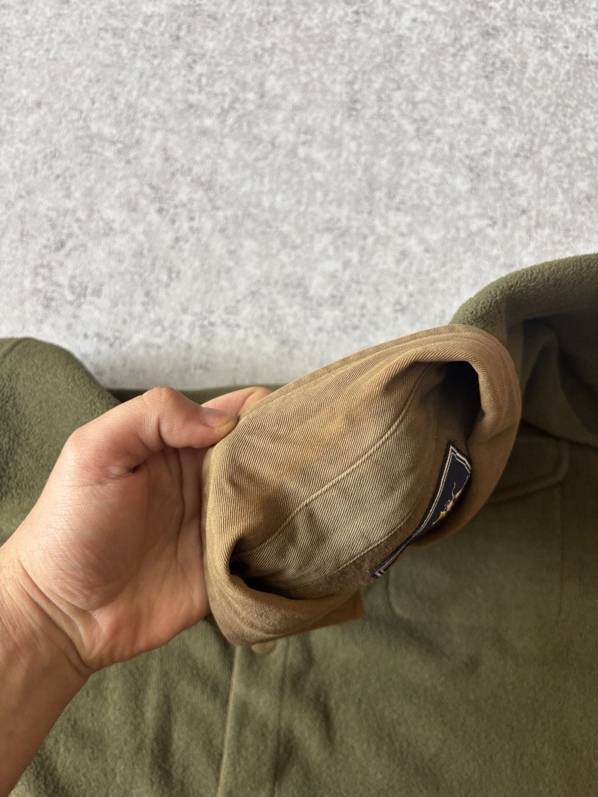 Burberry × Designer × Vintage VINTAGE THOMAS BURBERRY KHAKI FLEECE OVERSHIRT Size US L / EU 52-54 / 3 - 4 Thumbnail