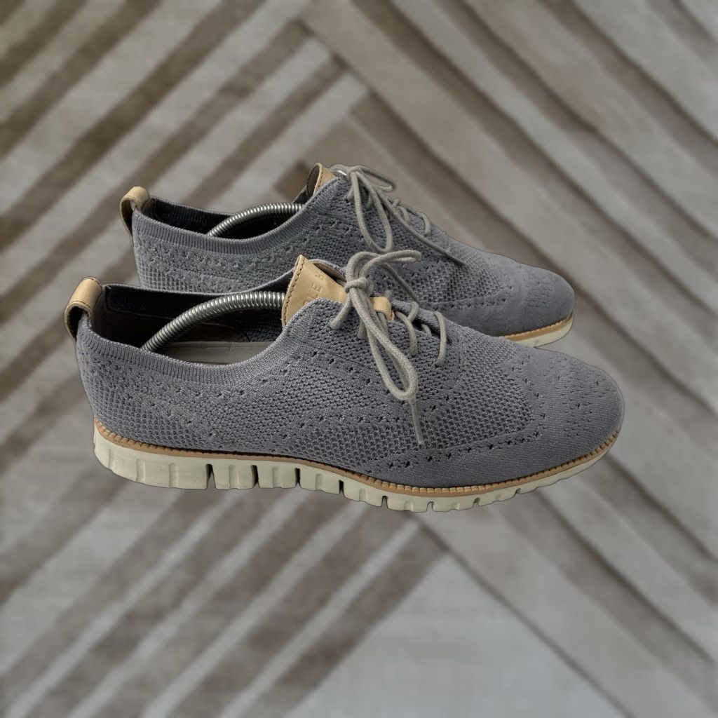 Cole Haan Cole Haan ZeroGrand Stitchlite Wingtip Oxford Mens Size 11M Gray Knit C24944 Size US 11 / EU 44 - 1 Thumbnail