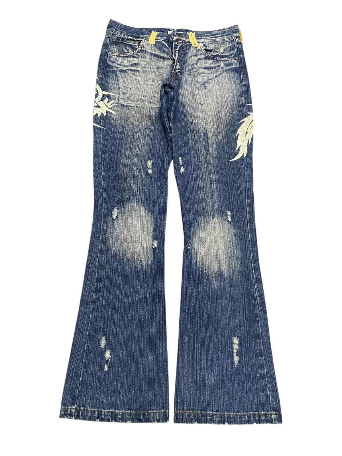 In The Attic 2000s IN THE ATTIC FLARE STUDDED EMBROIDERY JEANS RARE Size US 30 / EU 46 - 2 Thumbnail