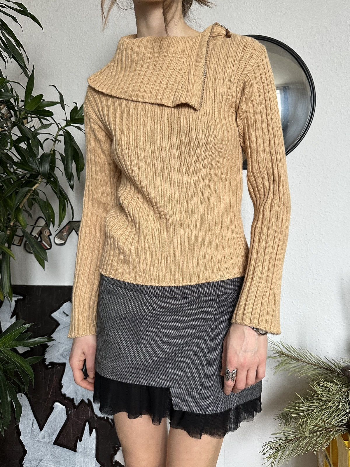 If Six Was Nine × Seditionaries Wool Vintage Knit Ribbed Stylish Pullover Asymmetrical Neck Size ONE SIZE - 3 Thumbnail