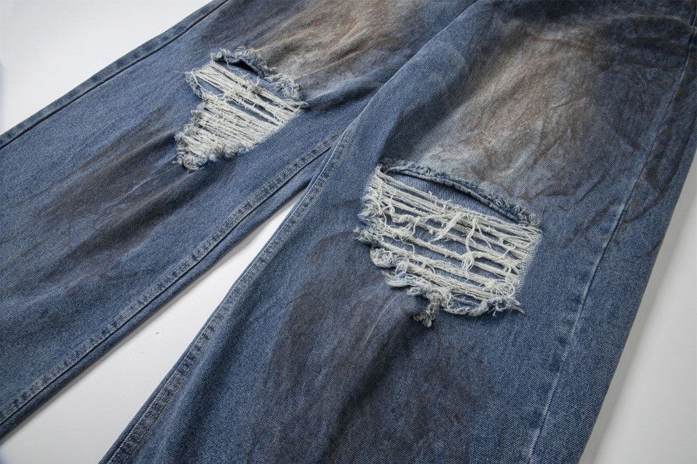 Japanese Brand × Vintage Retro street loose wide-leg straight ink-splashed hole jeans Size US 32 / EU 48 - 4 Thumbnail