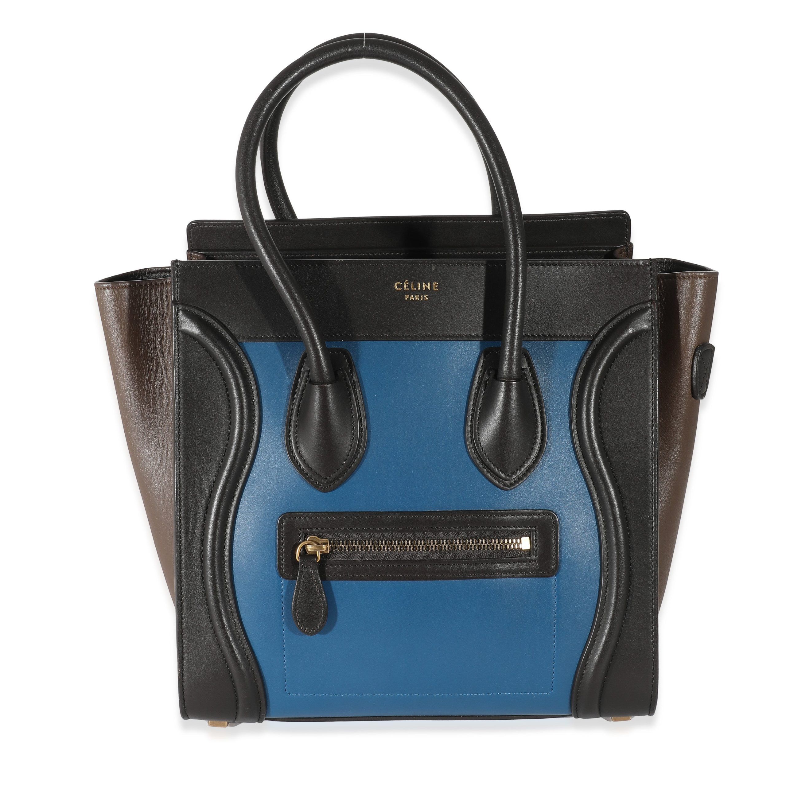 image of Celine Tri-Color Calfskin Micro Luggage Tote in Blue, Women's