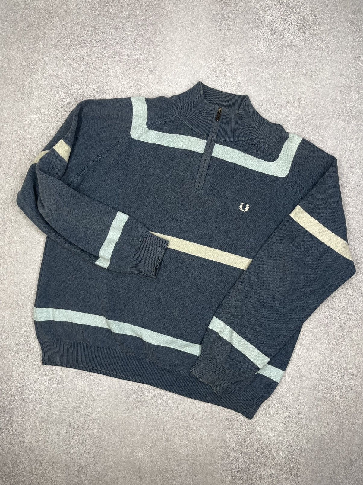 Vintage Fred Perry Half Zip Sweatshirt Blue Y2K Size XL