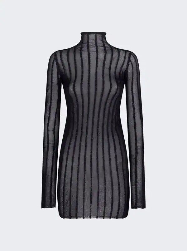The Attico o1mle0526 Semi-Sheer Knitted Ribbed Mini Dress in Black Size XS / US 0-2 / IT 36-38 - 1 Thumbnail