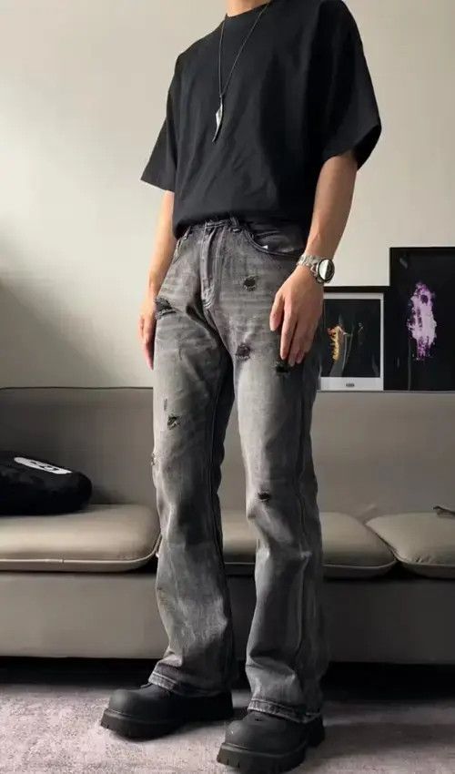 Designer × Japanese Brand × Vintage faded damaged ripped grunge flared pants Size US 32 / EU 48 - 1 Thumbnail