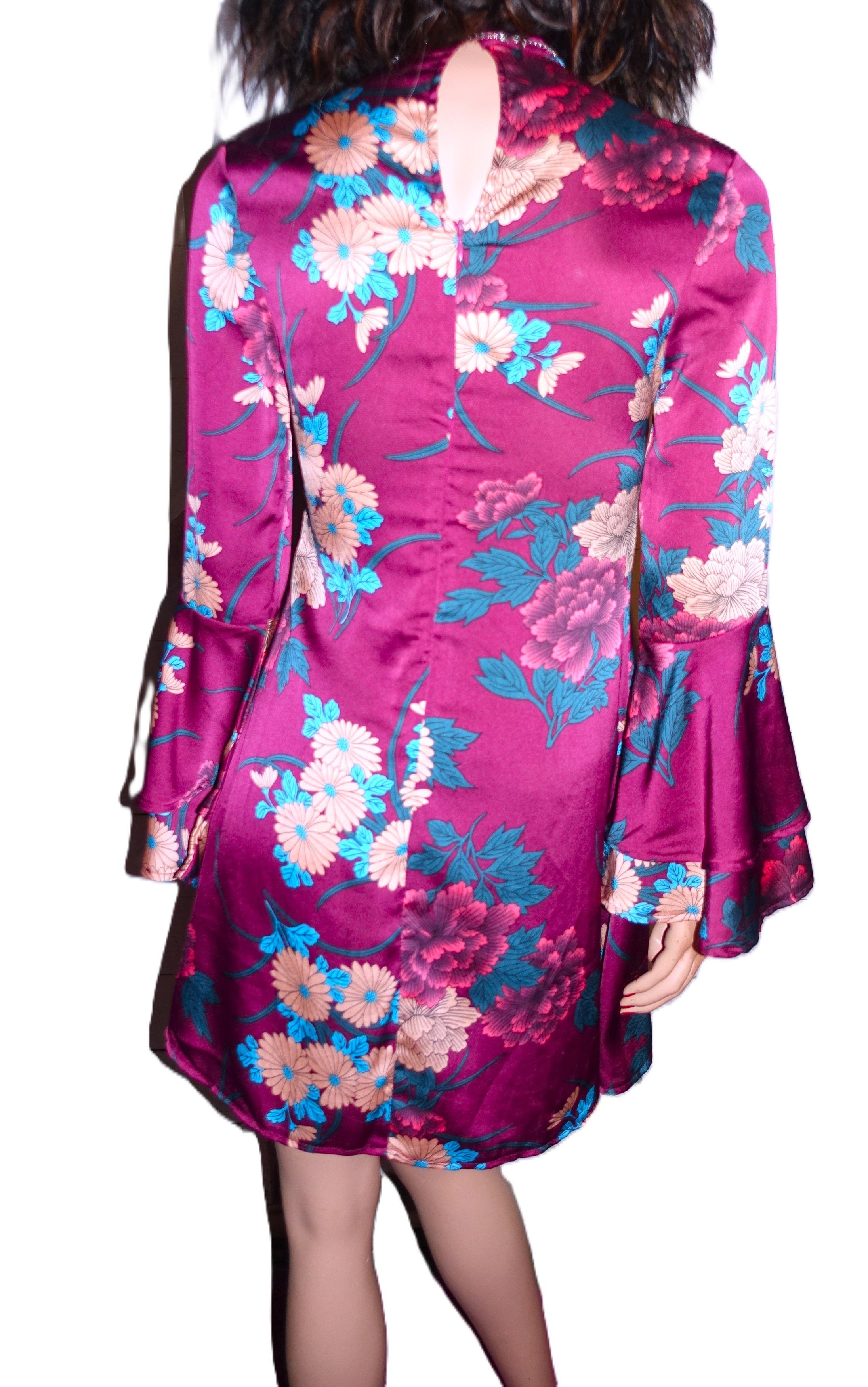 Other Parisian Asian Inspired Burgundy Floral Dress 8 Size M / US 6-8 / IT 42-44 - 6 Thumbnail