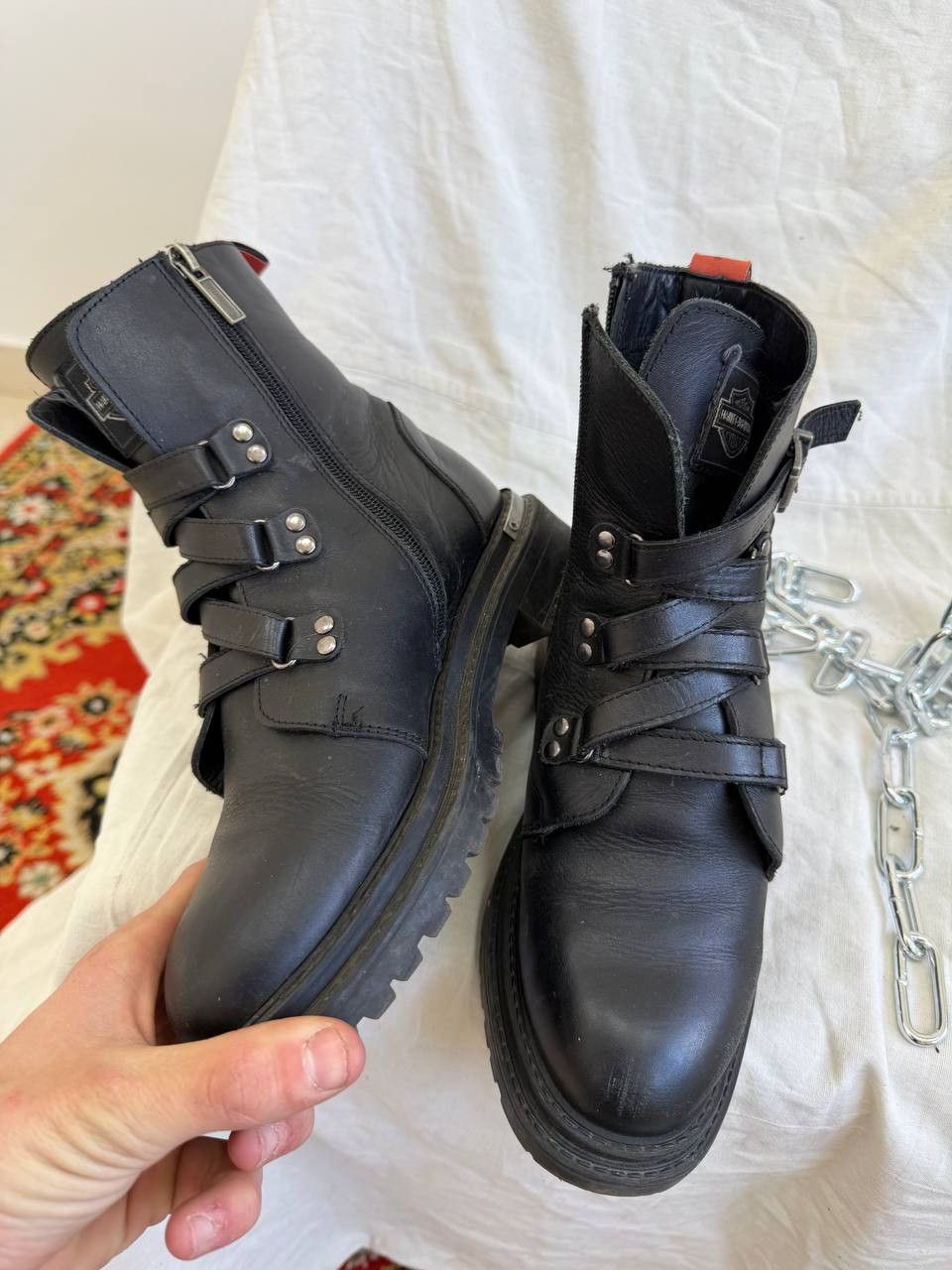 Harley Davidson Vintage 90s Harley-Davidson Ankle-Zip Leather Boots Y2K Size US 6 / EU 39 - 12 Thumbnail