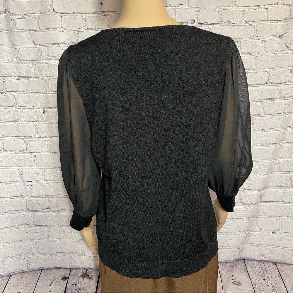 Adrianna Papell NWT New $89 Adrianna Papell 3/4 Chiffon Sleeve Knit Black T Size XXL / US 16-18 / IT 52-54 - 4 Thumbnail