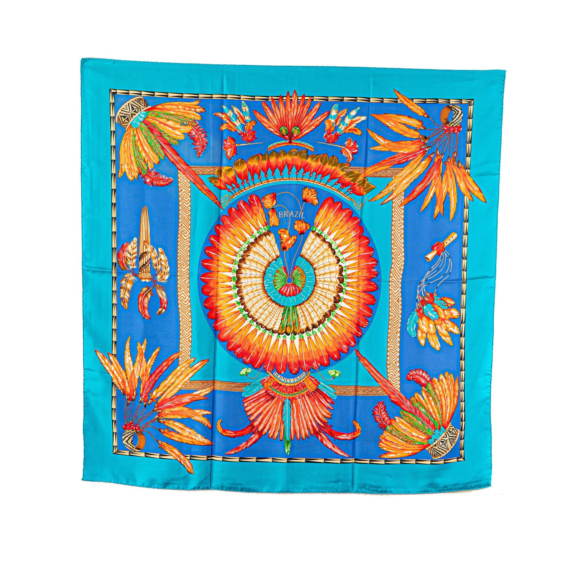 Hermes Hermès Brazil Silk Scarf Blue Size ONE SIZE - 1 Thumbnail