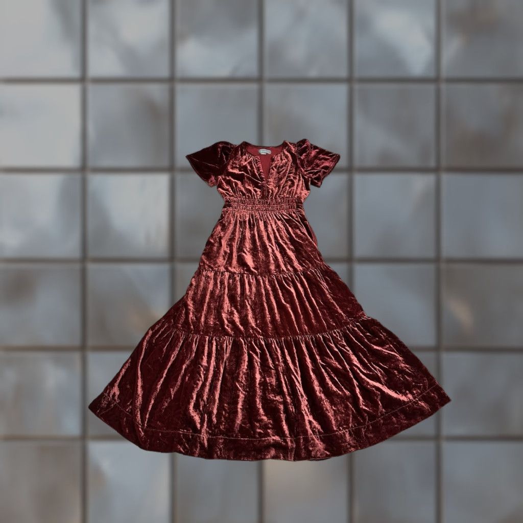 Anthropologie Anthropologie Dress Womens Small Somerset Maxi Velvet Wine Burgundy Tiered Size S / US 4 / IT 40 - 1 Thumbnail