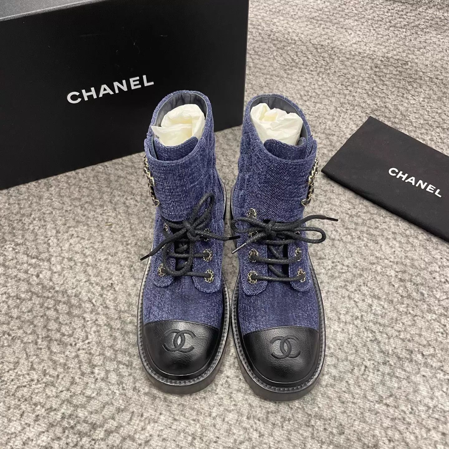 Chanel Chanel Navy & Black Velvet Short Boots 36 Sweet Cool Size US 5.5 / IT 35.5 - 1 Thumbnail