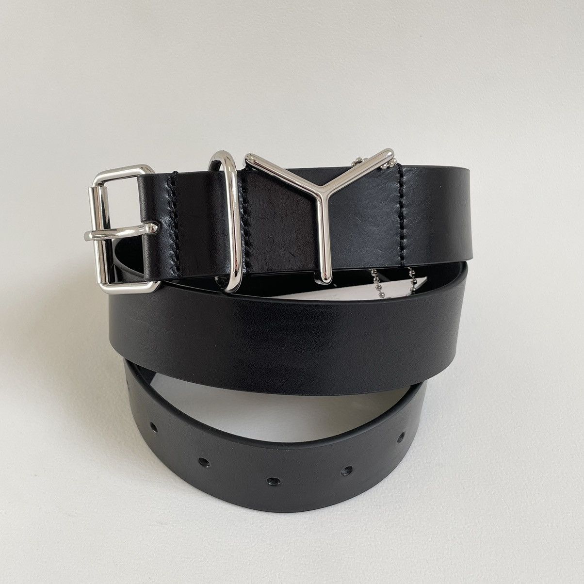 Pre-owned Y/project Black Leather ‘y' Metal Buckle Belt