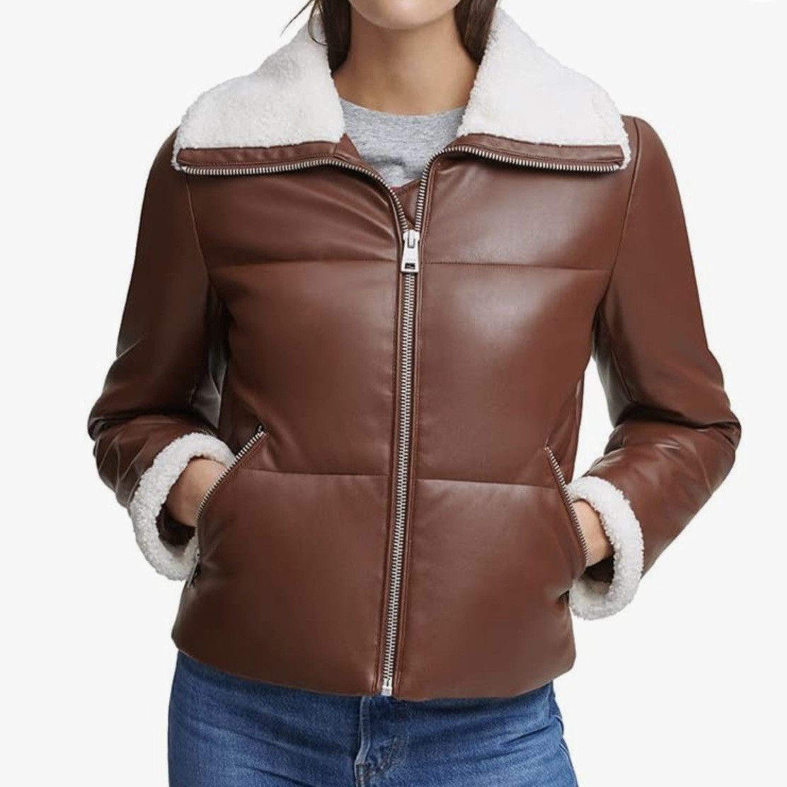 Levi's Levi's Sherpa-Trimmed Faux-Leather Puffer Coat Size L / US 10 / IT 46 - 2 Thumbnail