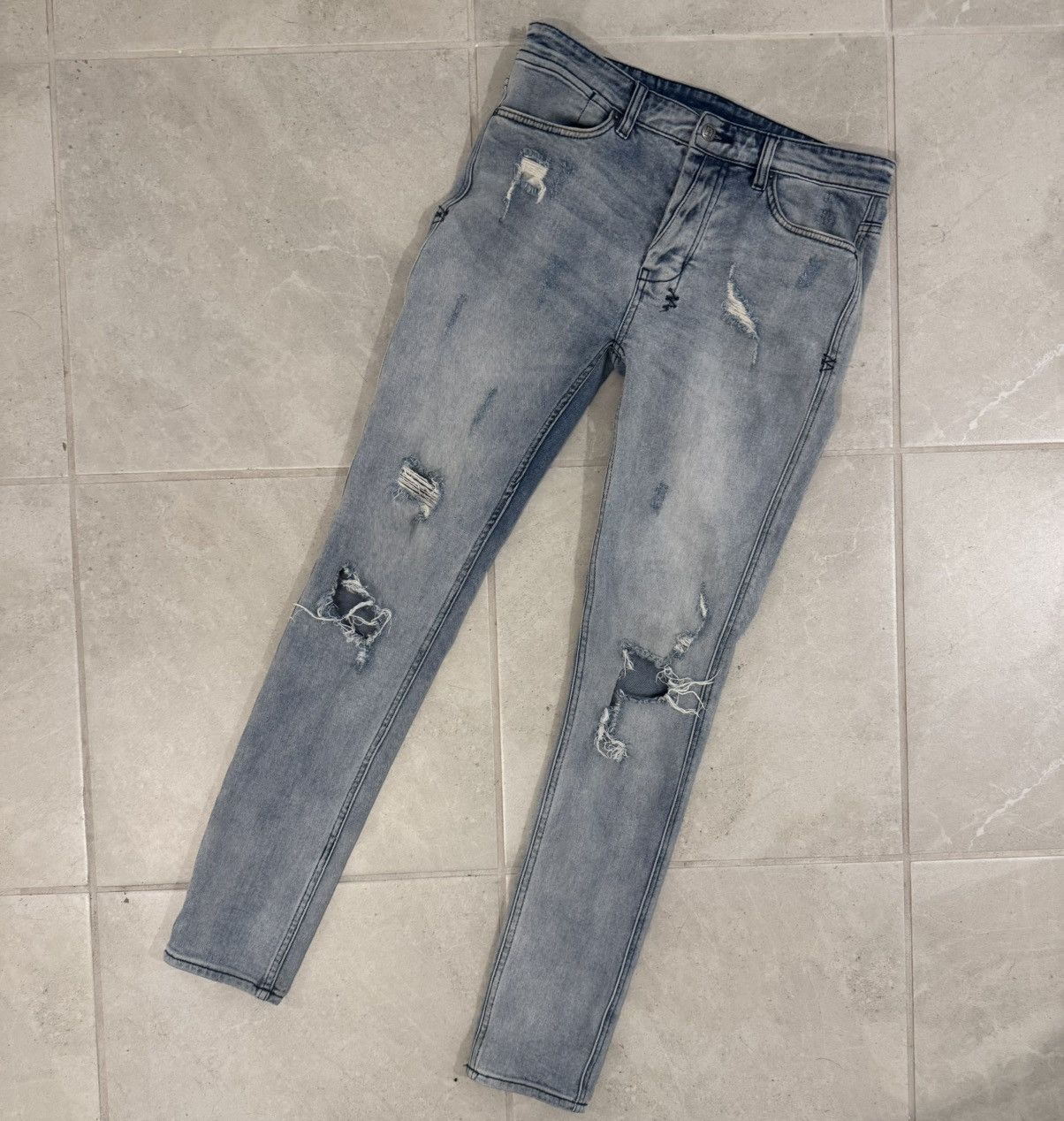 Ksubi KSUBI Ripped Denim Jeans Blue Size US 33 - 1 Thumbnail