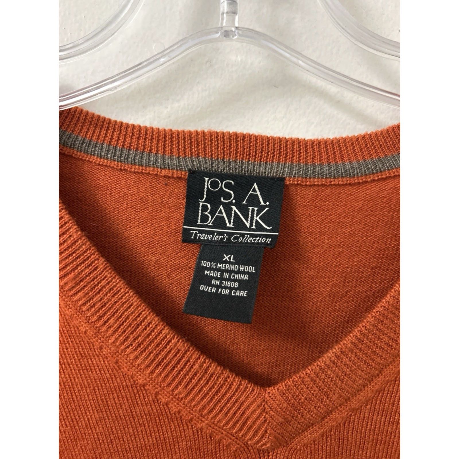 Jos. A. Bank Jos A Bank Travelers Collection Sweater Mens XL Orange V-Neck 100% Merino Wool Size US XL / EU 56 / 4 - 5 Thumbnail