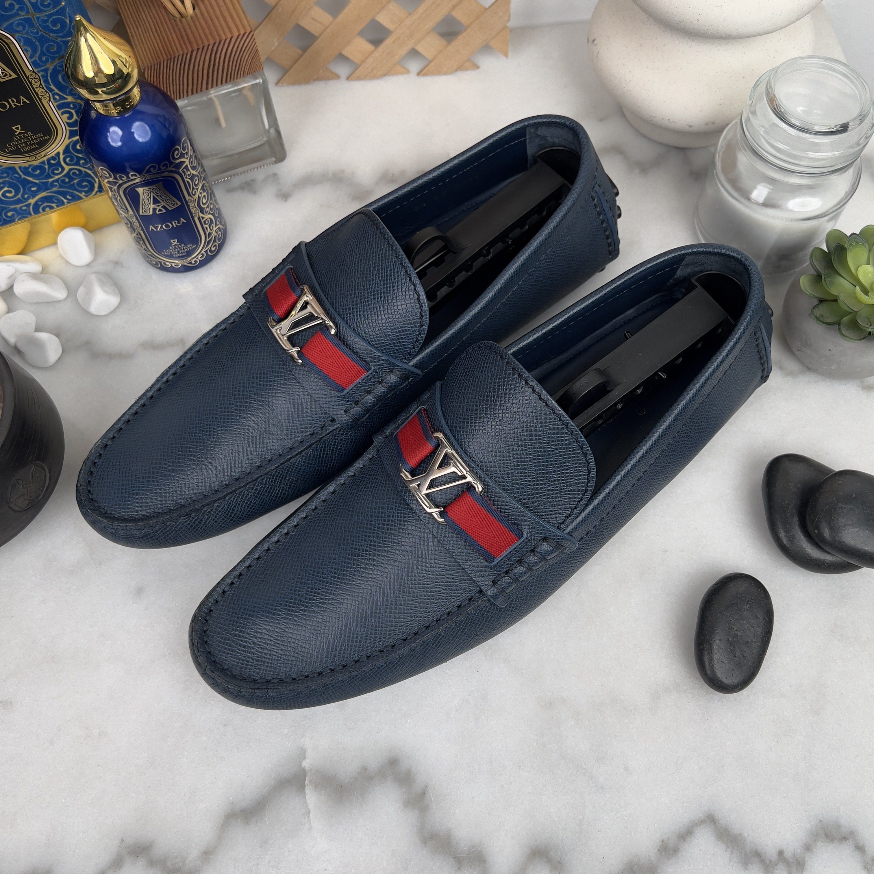 Louis Vuitton Hockenheim Moccasins Blue Taiga Leather Size US 9.5 / EU 42-43 - 3 Thumbnail