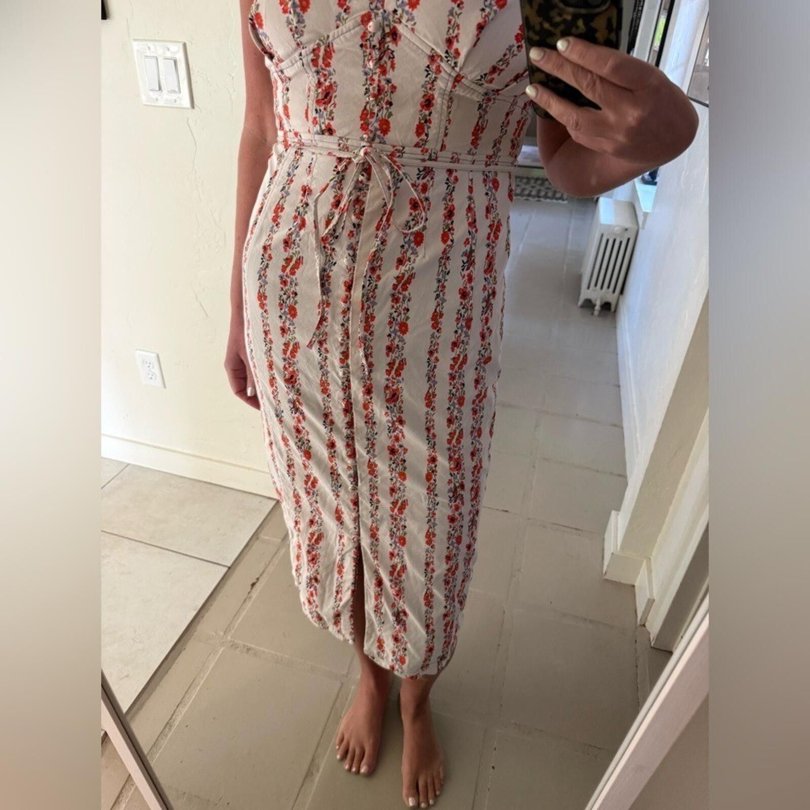 Anthropologie Anthro $170 Sweetheart Floral Striped Midi Dress Size 8 Size M / US 6-8 / IT 42-44 - 5 Thumbnail