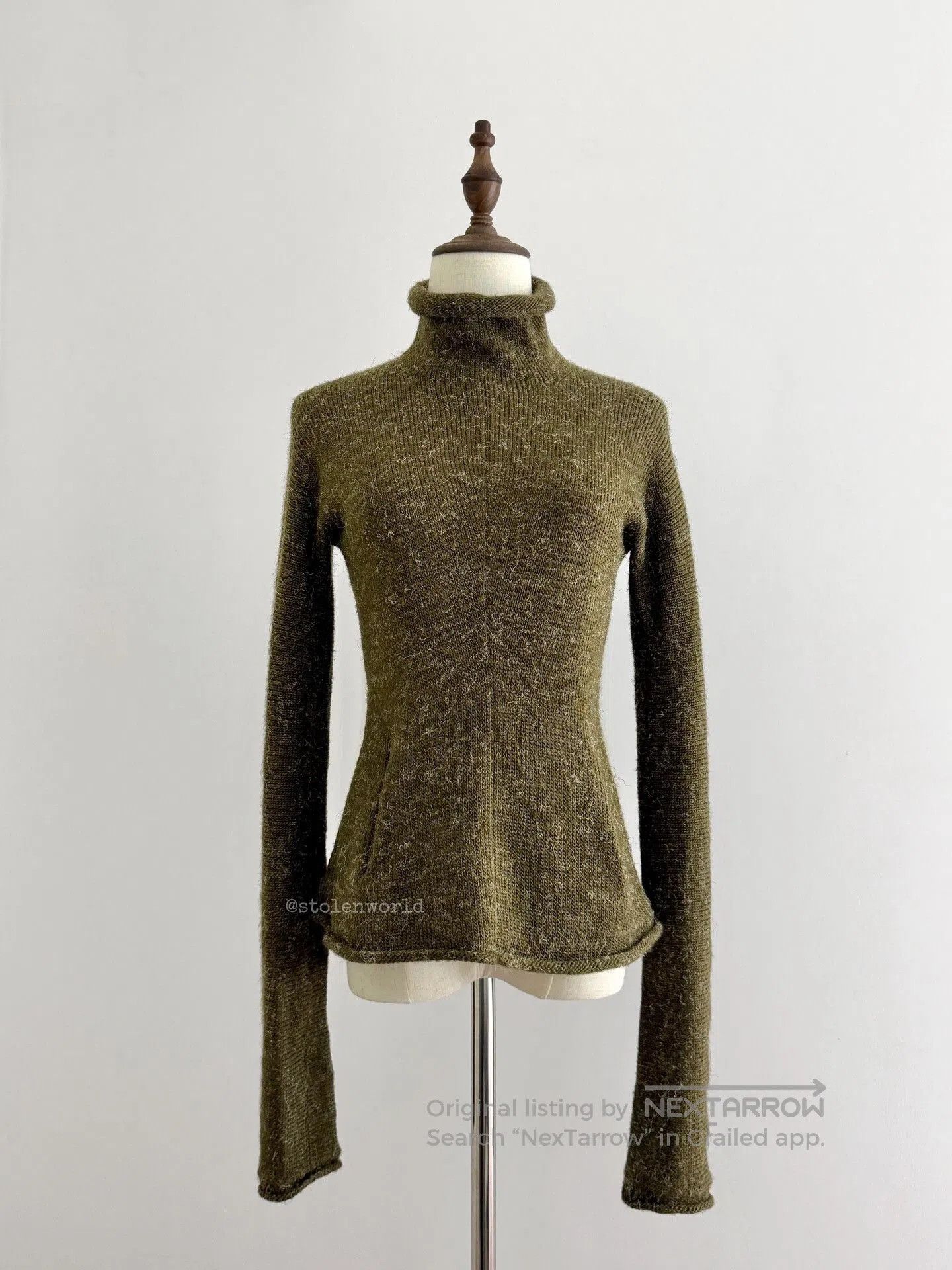 Y's Green Knitted Roll Neck Top with Pockets. Size M / US 6-8 / IT 42-44 - 1 Thumbnail