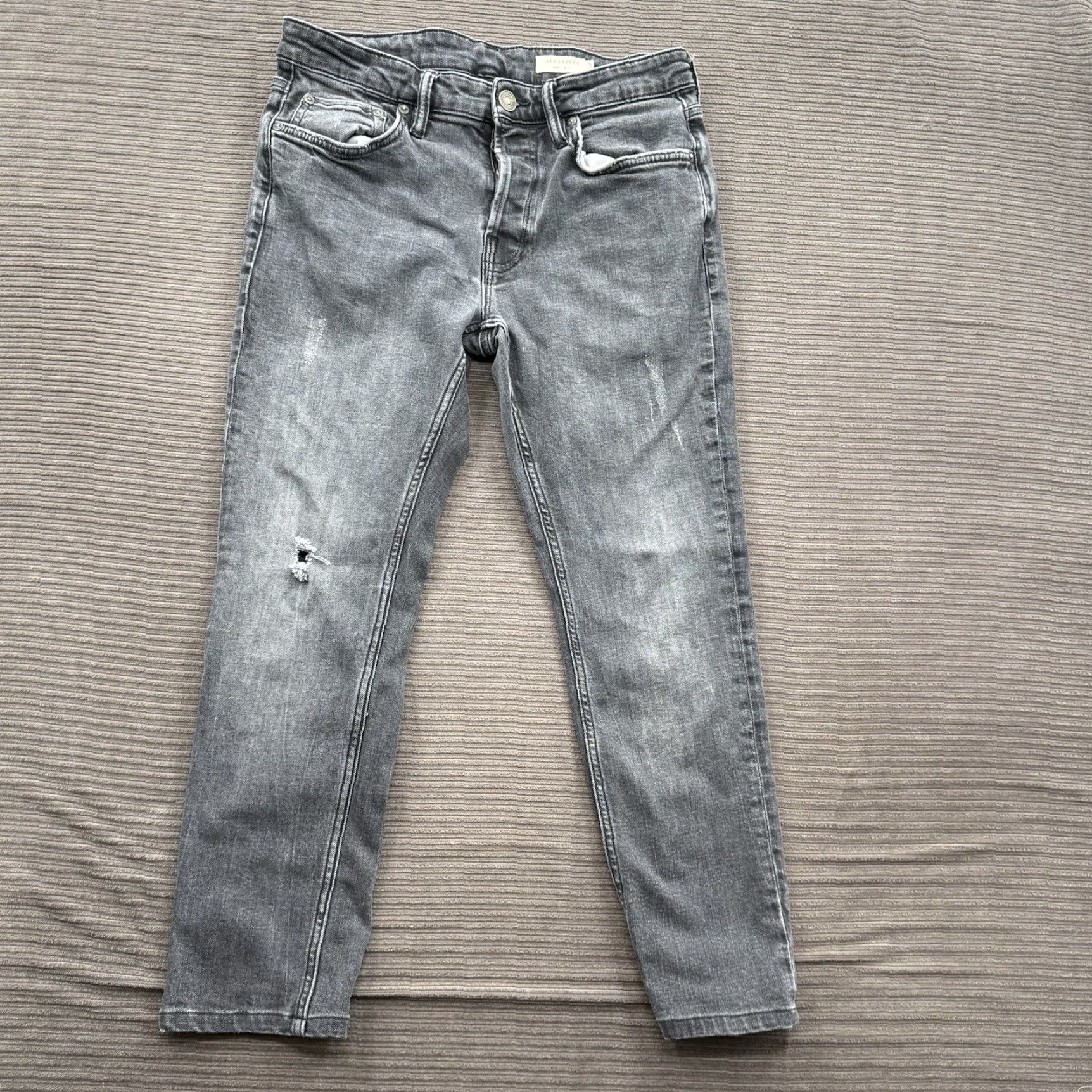 Allsaints AllSaints Jeans Men 30/26 Gray Cotton Button Fly Distressed Designer Regular Straight Tapered 30in 26in Inseam Mens Size US 30 / EU 46 - 2 Thumbnail