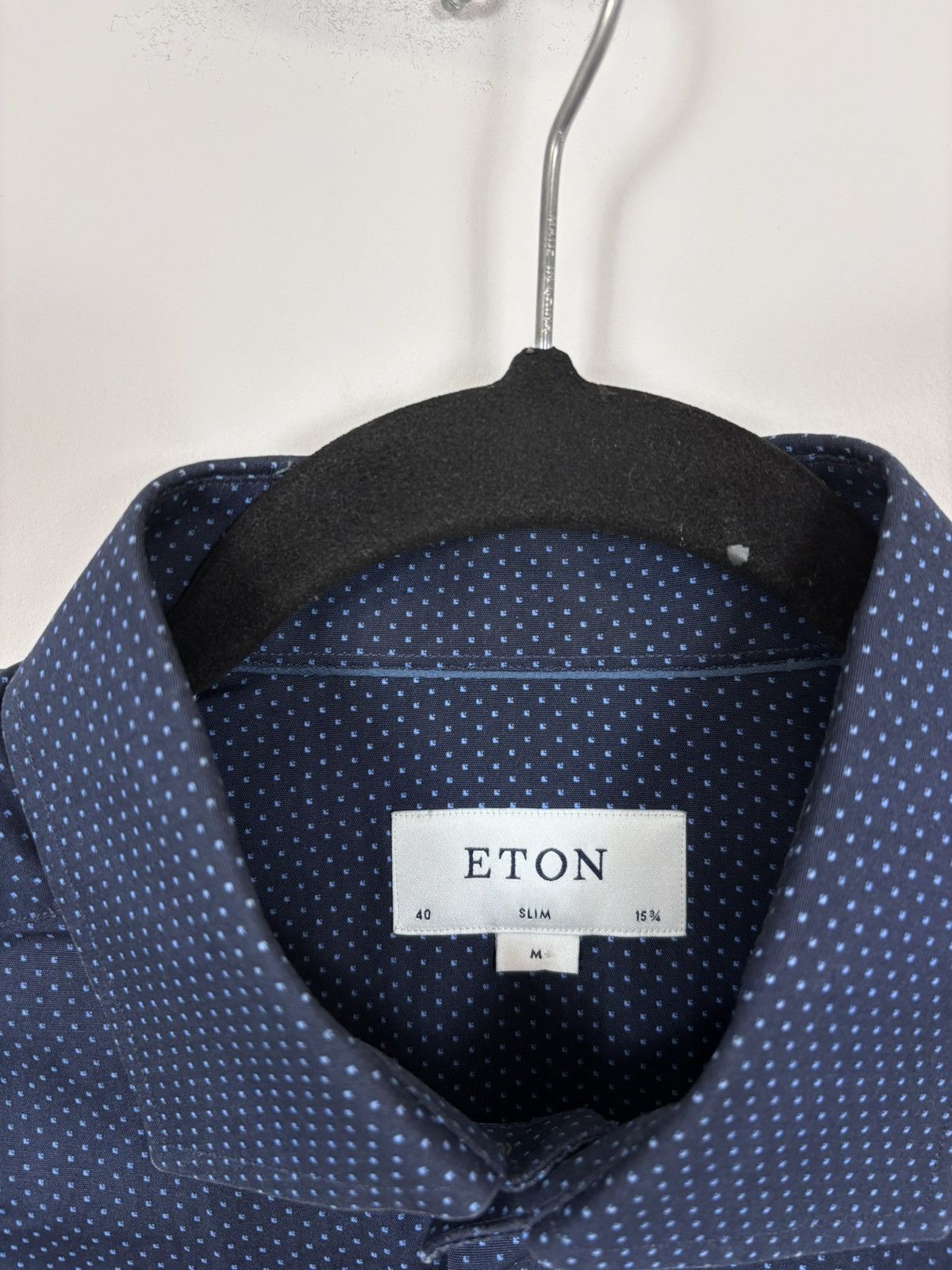 Eton Eton Men’s Polka Dot Slim Fit Navy Blue Button Up Shirt Size US M / EU 48-50 / 2 - 8 Thumbnail