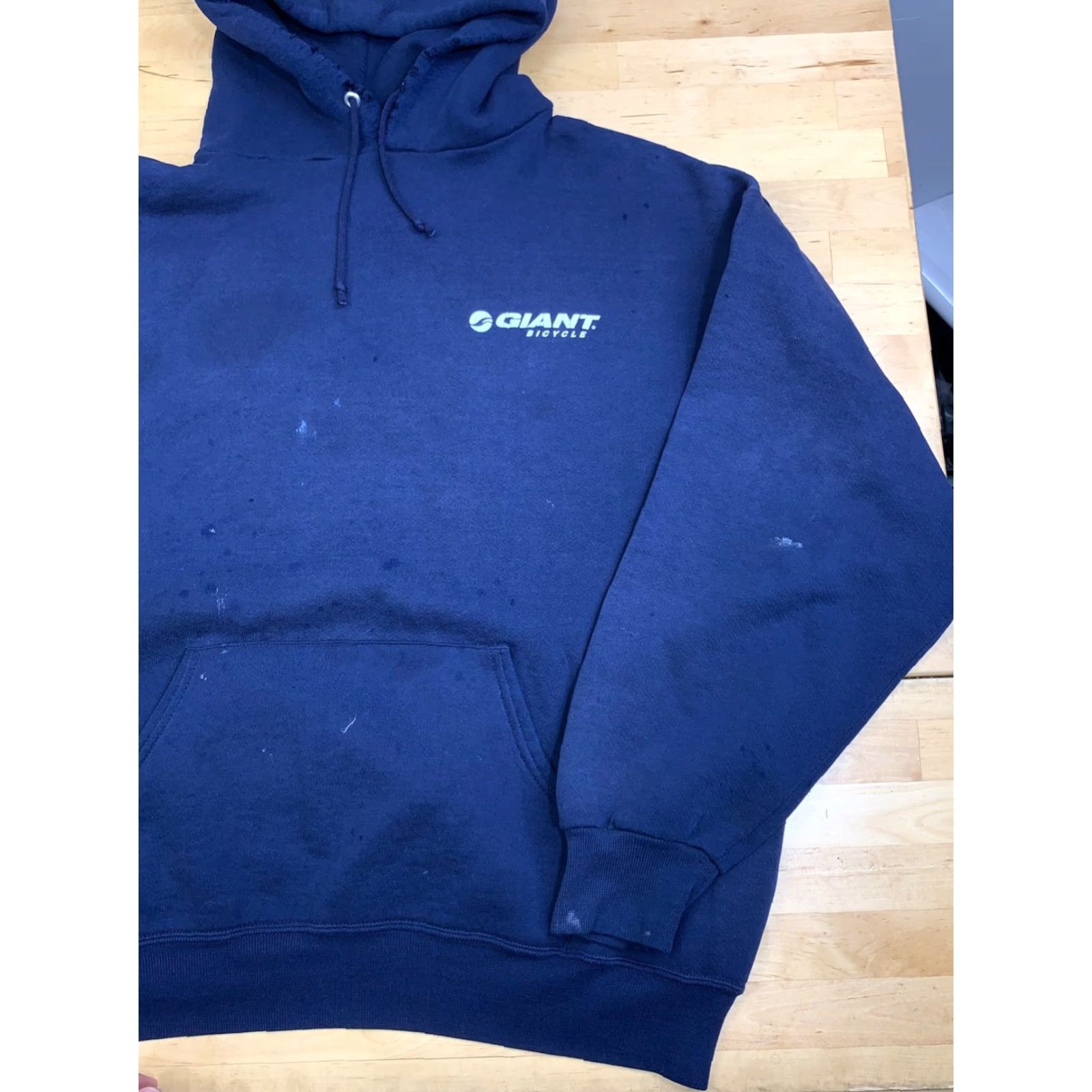 Jerzees VINTAGE Giant Bicycle Hoodie Men XL USA 90s Blue Distress Pullover 12898 Size US XL / EU 56 / 4 - 5 Thumbnail