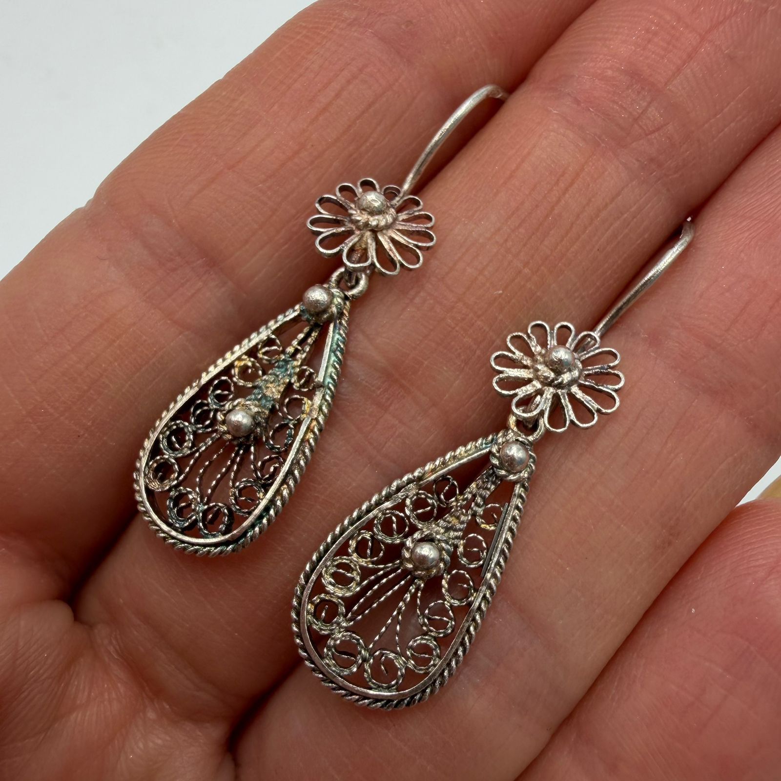 Sterling Silver Vintage 925 Sterling Silver Filigree Teardrop Earrings Size ONE SIZE - 7 Thumbnail