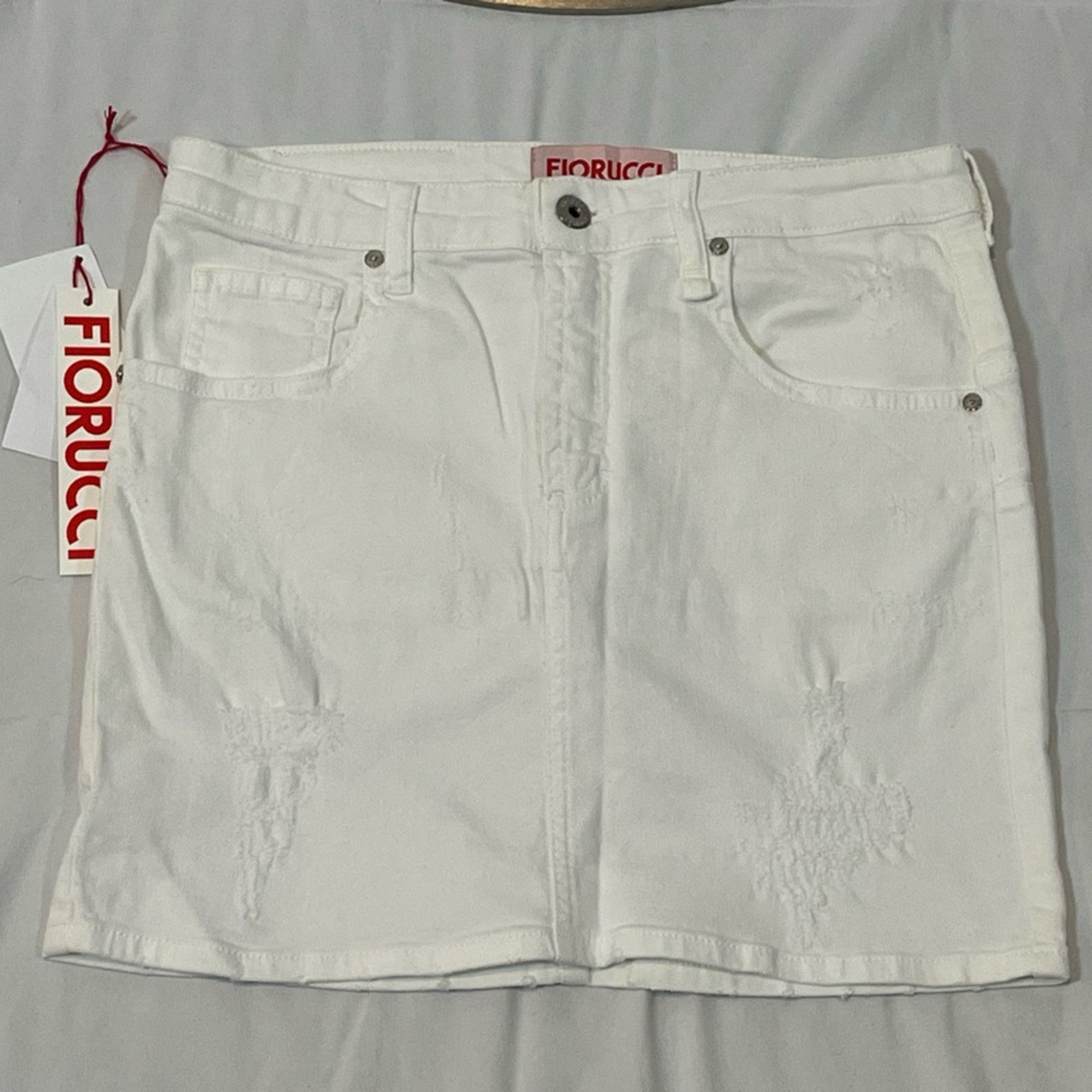 Fiorucci Fiorucci White Distressed Denim Mini Skirt Size 28" / US 6 / IT 42 - 1 Thumbnail