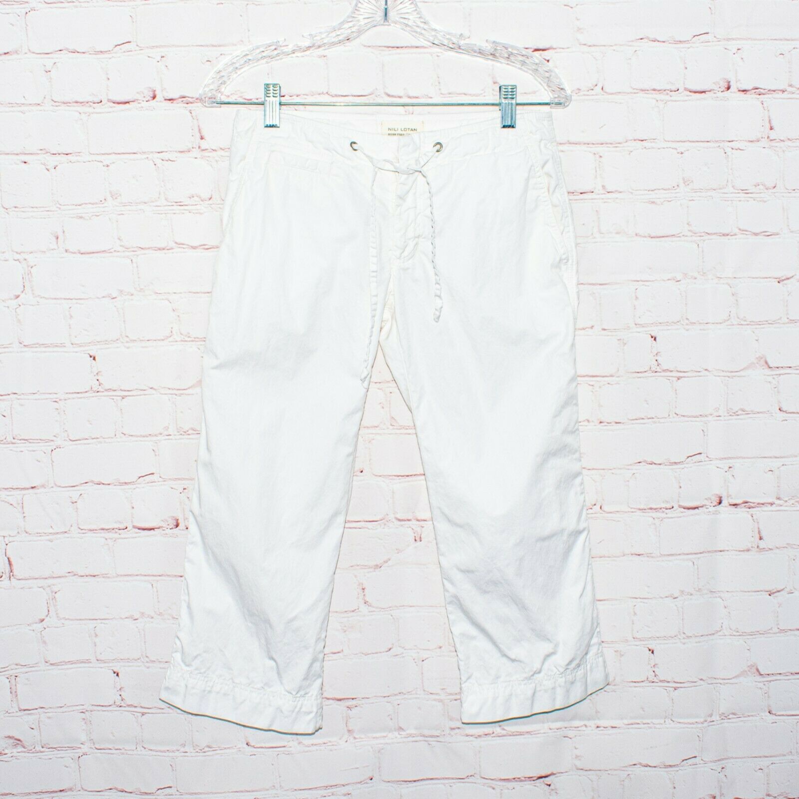 Nili Lotan NILI LOTAN Women's Cropped Drawstring Pants White Cotton Size 28" / US 6 / IT 42 - 6 Thumbnail