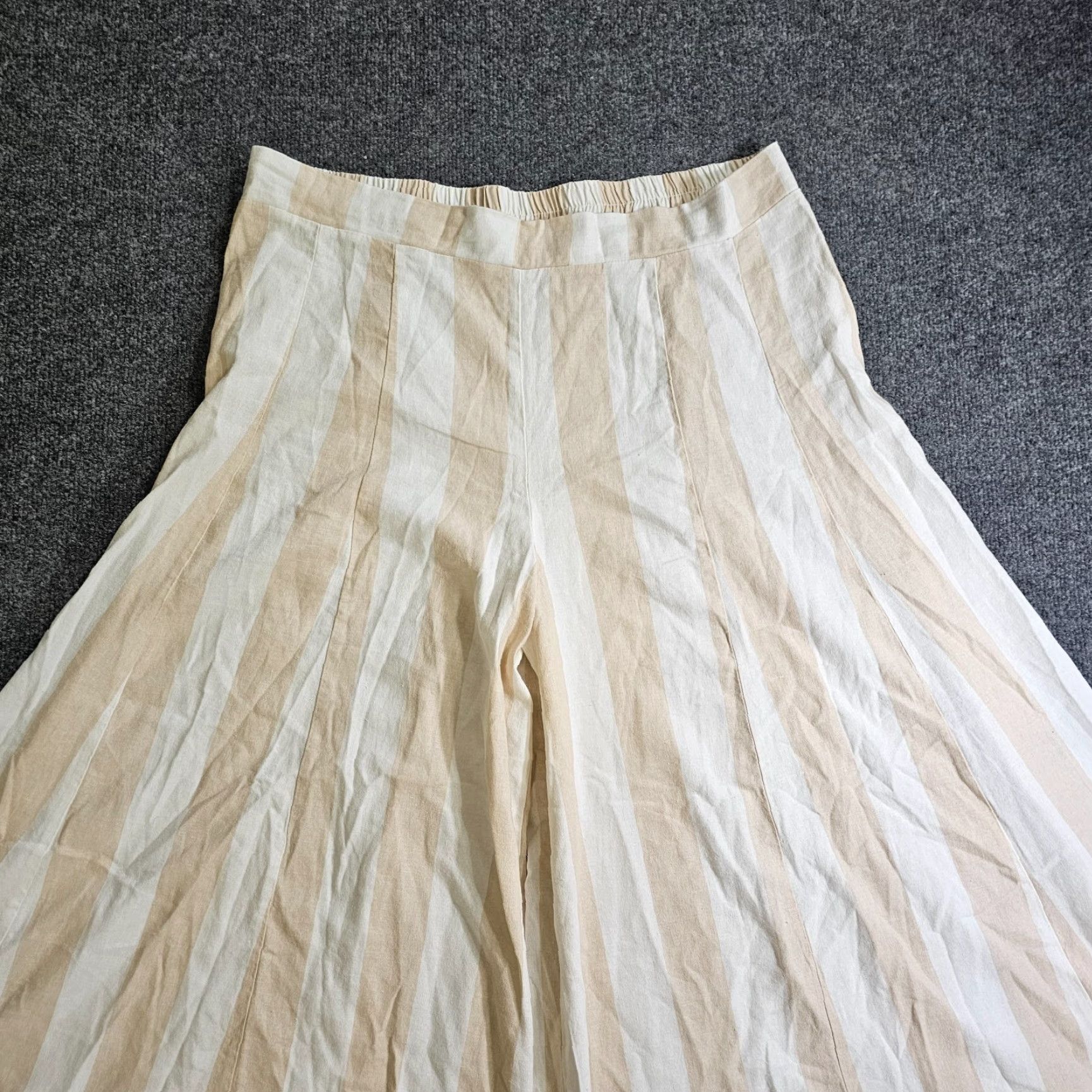 Vintage Versona Pants Womens XL Beige Striped Linen Ultra Wide Leg Crop Beachy Size 40" / US 18 - 2 Thumbnail