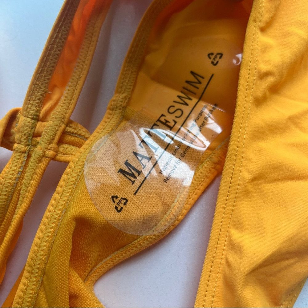 Designer New Matte Swim Monikini One Piece Cut Out Top Yellow Large Size ONE SIZE - 7 Thumbnail